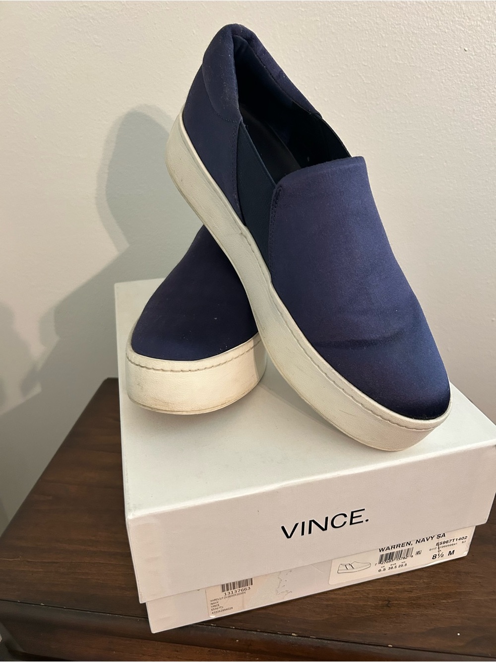 Vince Navy Canvas Slip-On Platform Sneakers with White Sole